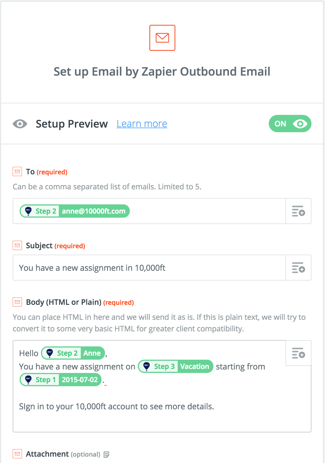 email template options