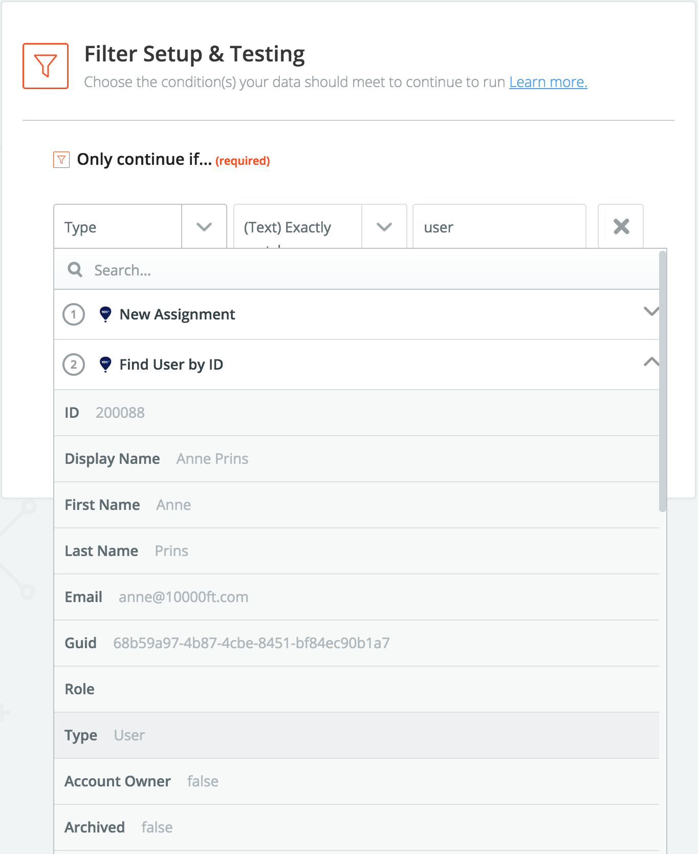 email filter options
